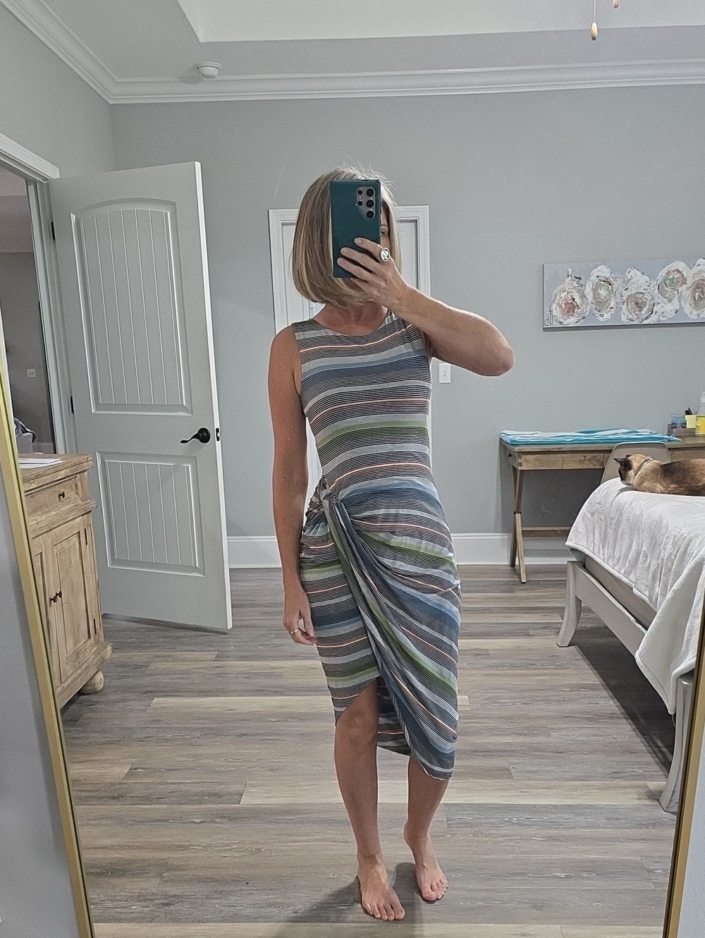 Bailey 44 Striped Knot-Front Midi Dress - Blue, Green, Gray